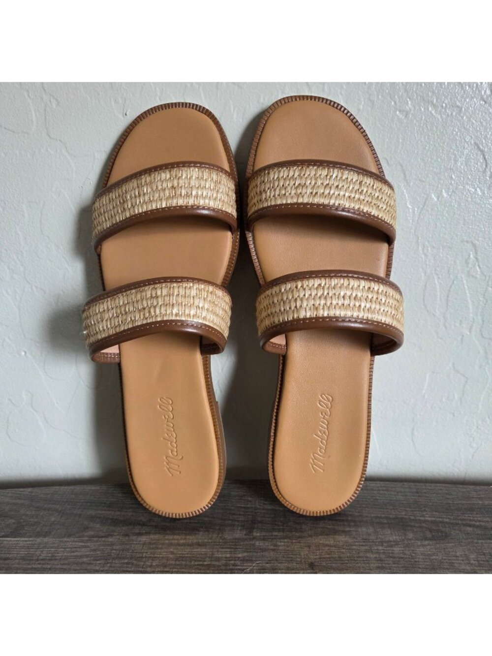 Madewell The Teagan Slide Sandal in Straw Braided Double-Strap Flat Sz Women's 8
